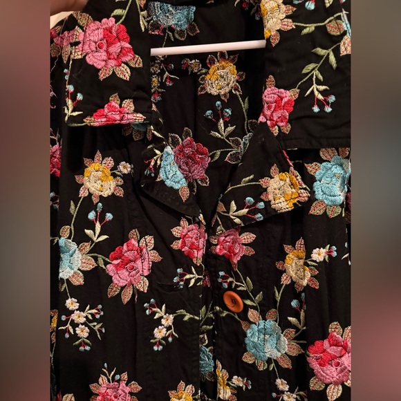 Johnny Was Embroidered Long Black Jacket Colorful Floral Lightweight Boho Large - Picture 6 of 8